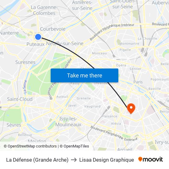 La Défense (Grande Arche) to Lisaa Design Graphique map