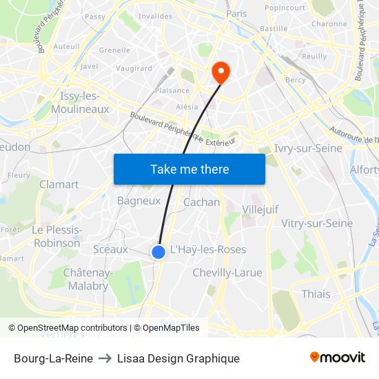 Bourg-La-Reine to Lisaa Design Graphique map