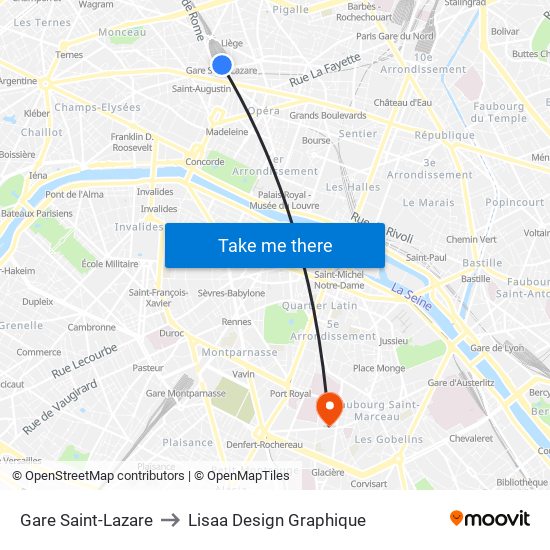 Gare Saint-Lazare to Lisaa Design Graphique map