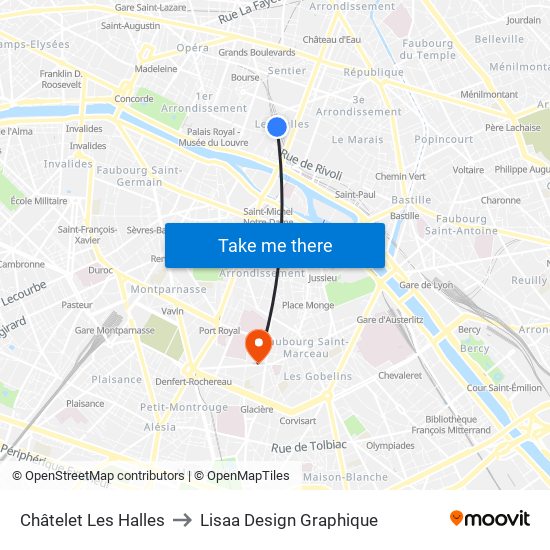 Châtelet Les Halles to Lisaa Design Graphique map