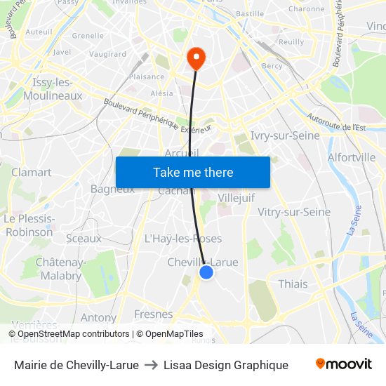 Mairie de Chevilly-Larue to Lisaa Design Graphique map