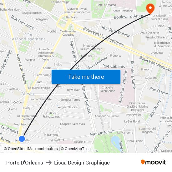Porte D'Orléans to Lisaa Design Graphique map