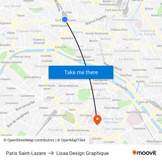 Paris Saint-Lazare to Lisaa Design Graphique map