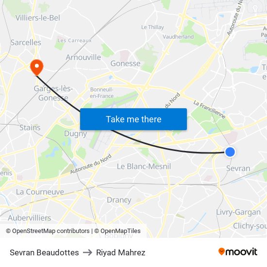Sevran Beaudottes to Riyad Mahrez map