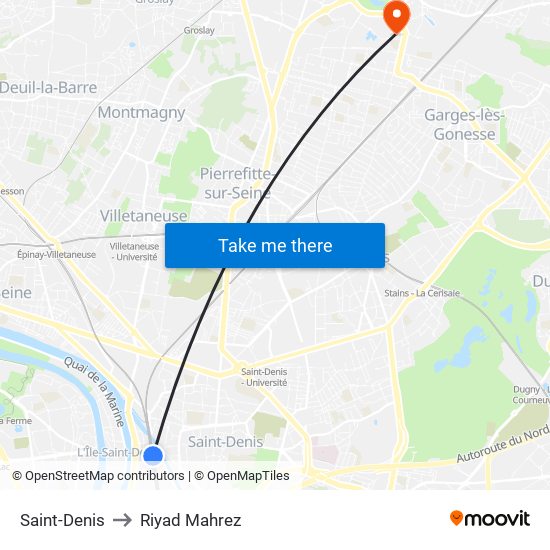 Saint-Denis to Riyad Mahrez map