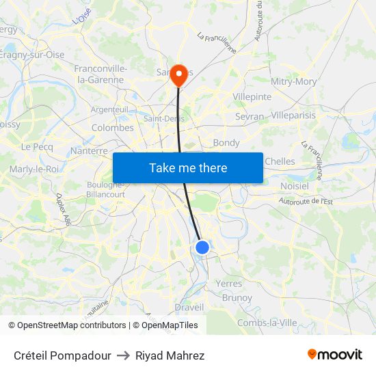 Créteil Pompadour to Riyad Mahrez map