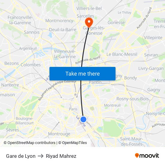 Gare de Lyon to Riyad Mahrez map