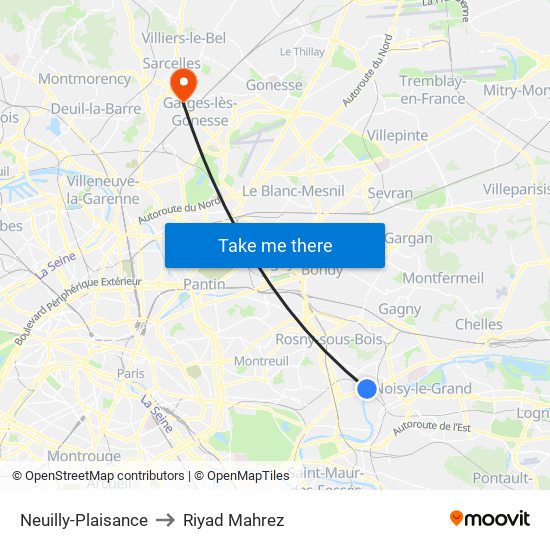 Neuilly-Plaisance to Riyad Mahrez map