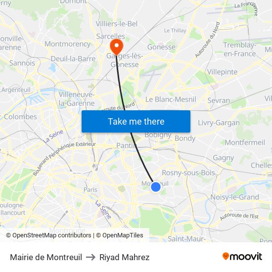 Mairie de Montreuil to Riyad Mahrez map