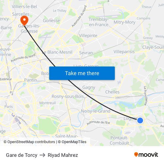 Gare de Torcy to Riyad Mahrez map