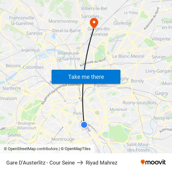 Gare D'Austerlitz - Cour Seine to Riyad Mahrez map