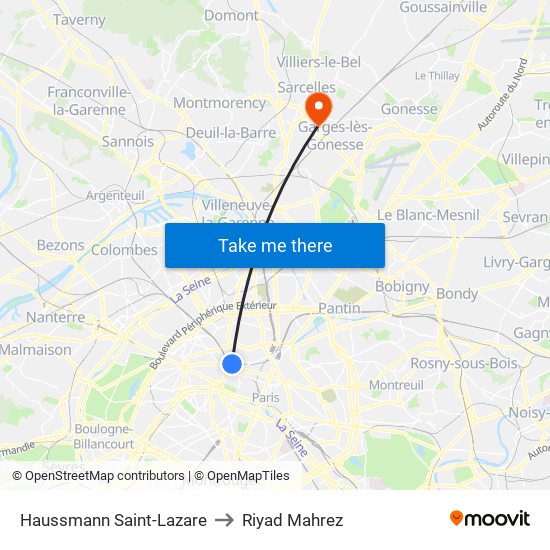 Haussmann Saint-Lazare to Riyad Mahrez map