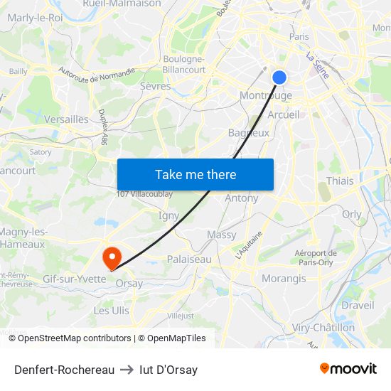 Denfert-Rochereau to Iut D'Orsay map