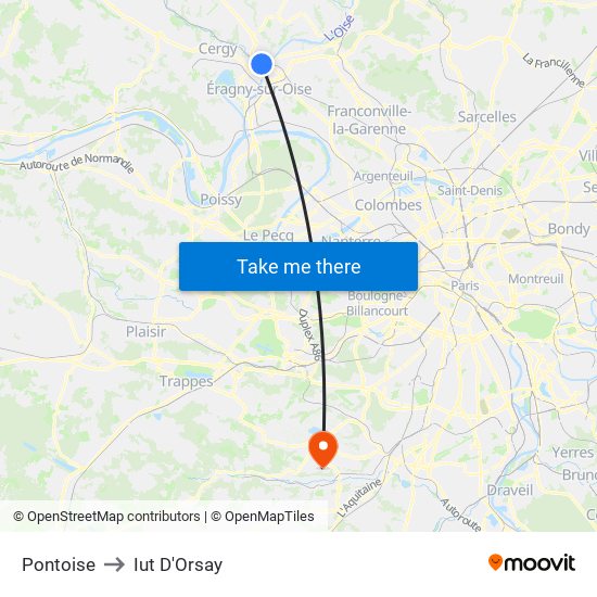 Pontoise to Iut D'Orsay map