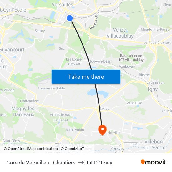 Gare de Versailles - Chantiers to Iut D'Orsay map