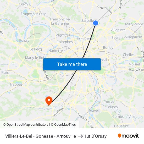 Villiers-Le-Bel - Gonesse - Arnouville to Iut D'Orsay map