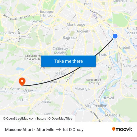 Maisons-Alfort - Alfortville to Iut D'Orsay map