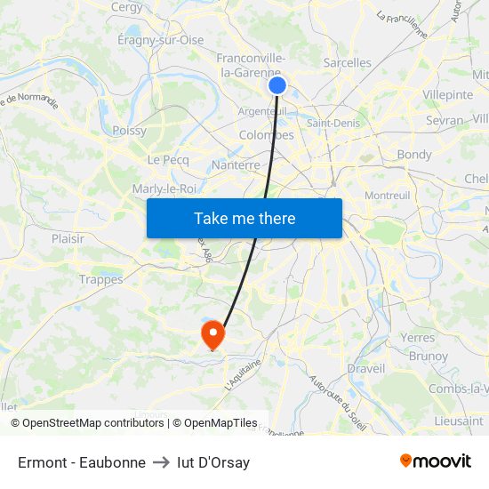 Ermont - Eaubonne to Iut D'Orsay map