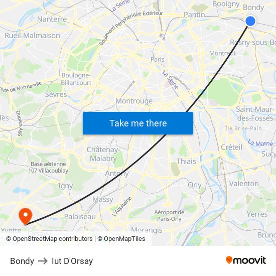 Bondy to Iut D'Orsay map