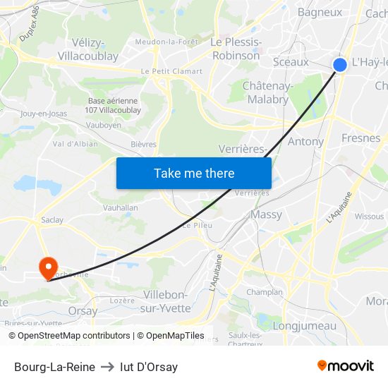 Bourg-La-Reine to Iut D'Orsay map