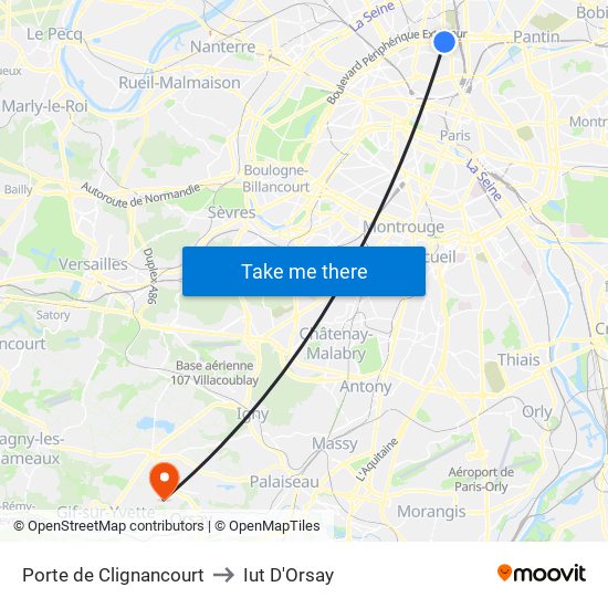 Porte de Clignancourt to Iut D'Orsay map