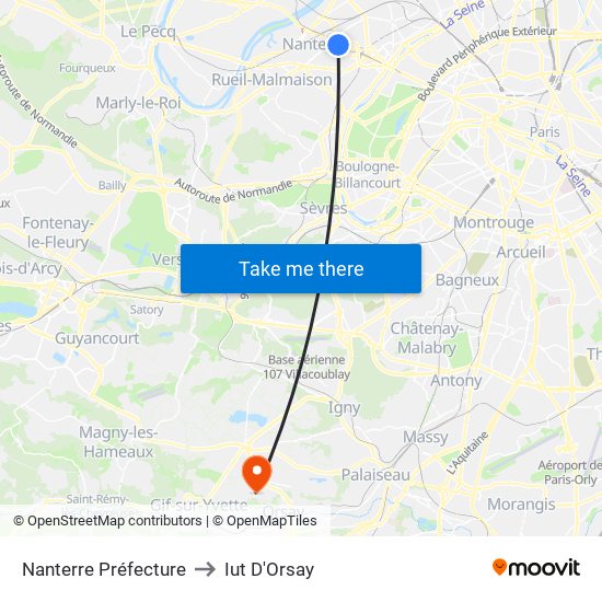 Nanterre Préfecture to Iut D'Orsay map