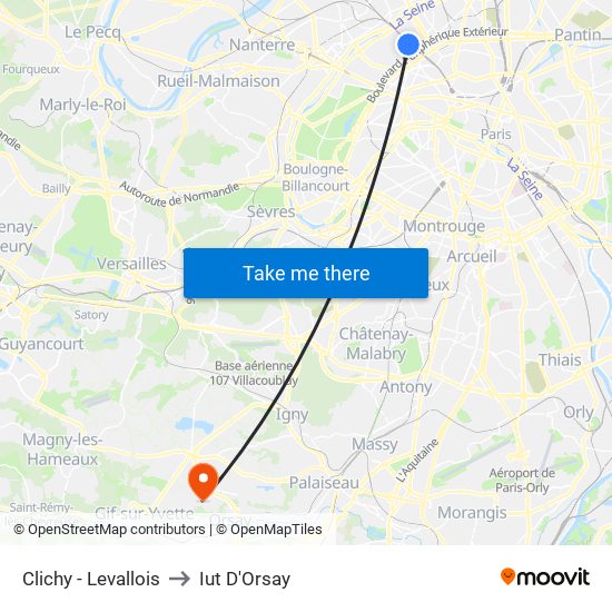 Clichy - Levallois to Iut D'Orsay map