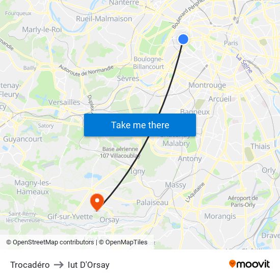 Trocadéro to Iut D'Orsay map