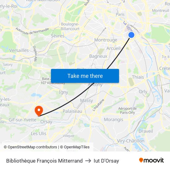 Bibliothèque François Mitterrand to Iut D'Orsay map
