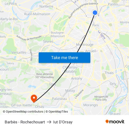 Barbès - Rochechouart to Iut D'Orsay map