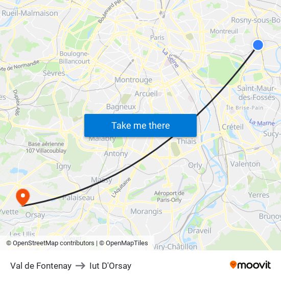 Val de Fontenay to Iut D'Orsay map