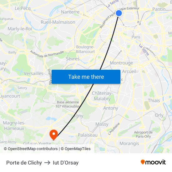 Porte de Clichy to Iut D'Orsay map