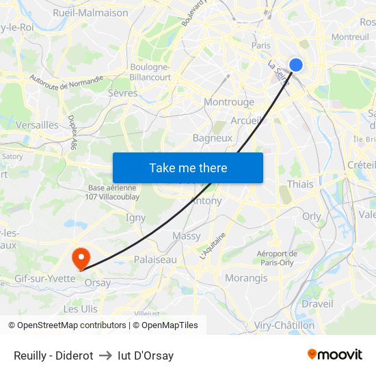 Reuilly - Diderot to Iut D'Orsay map