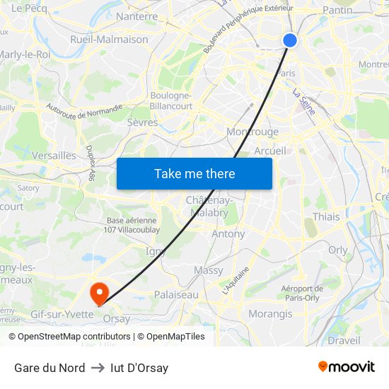Gare du Nord to Iut D'Orsay map