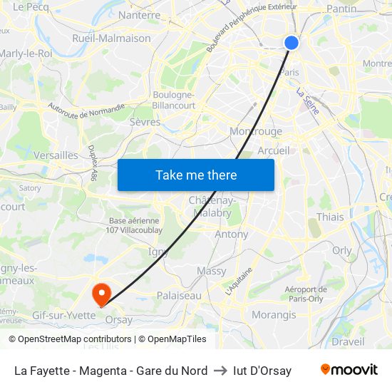 La Fayette - Magenta - Gare du Nord to Iut D'Orsay map