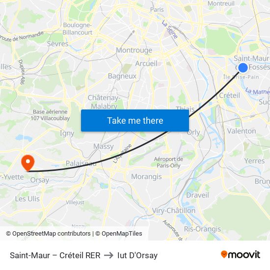 Saint-Maur – Créteil RER to Iut D'Orsay map