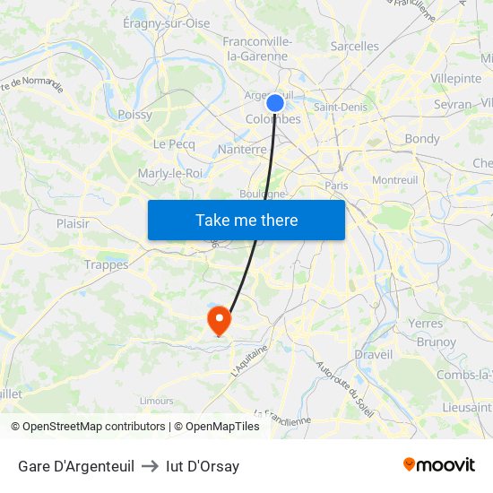 Gare D'Argenteuil to Iut D'Orsay map