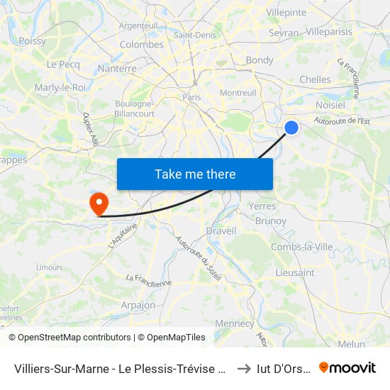 Villiers-Sur-Marne - Le Plessis-Trévise RER to Iut D'Orsay map