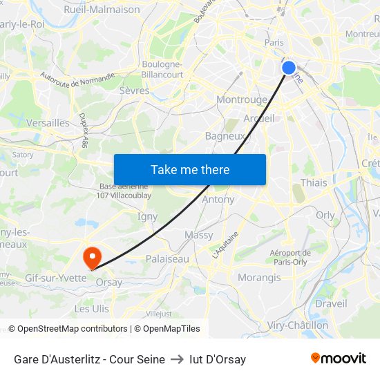 Gare D'Austerlitz - Cour Seine to Iut D'Orsay map