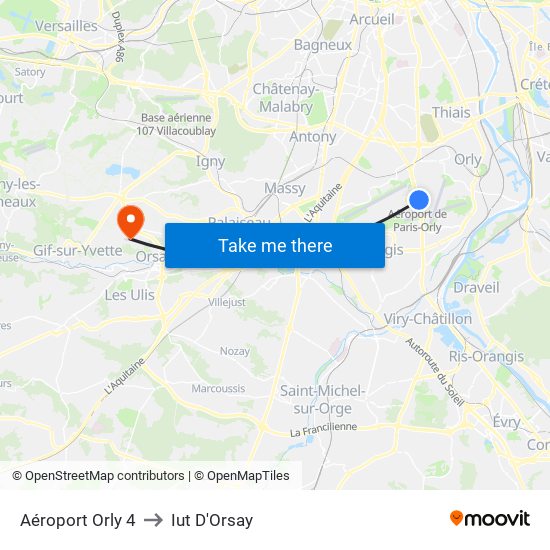 Aéroport Orly 4 to Iut D'Orsay map