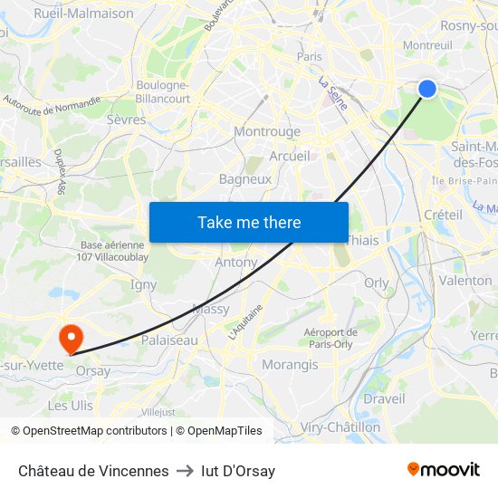 Château de Vincennes to Iut D'Orsay map