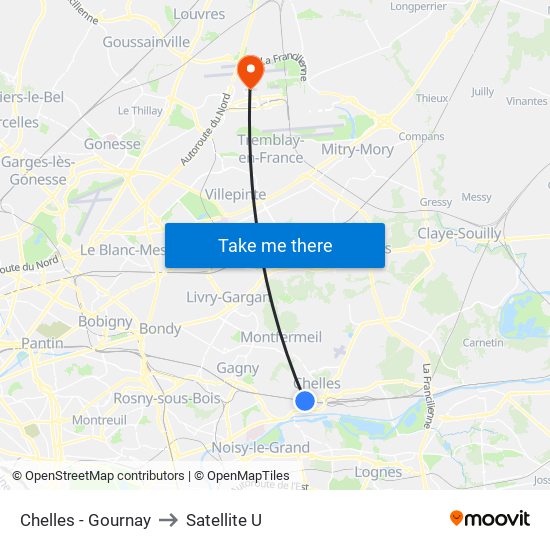 Chelles - Gournay to Satellite U map