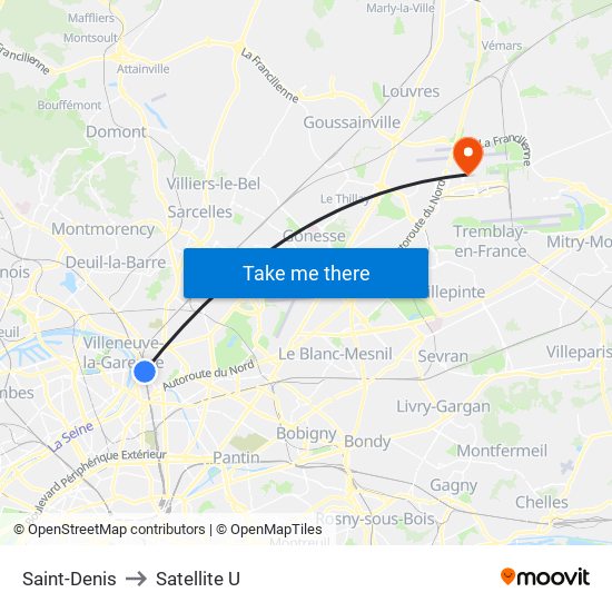 Saint-Denis to Satellite U map