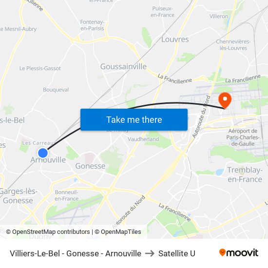 Villiers-Le-Bel - Gonesse - Arnouville to Satellite U map