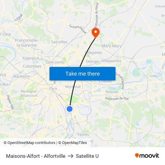 Maisons-Alfort - Alfortville to Satellite U map