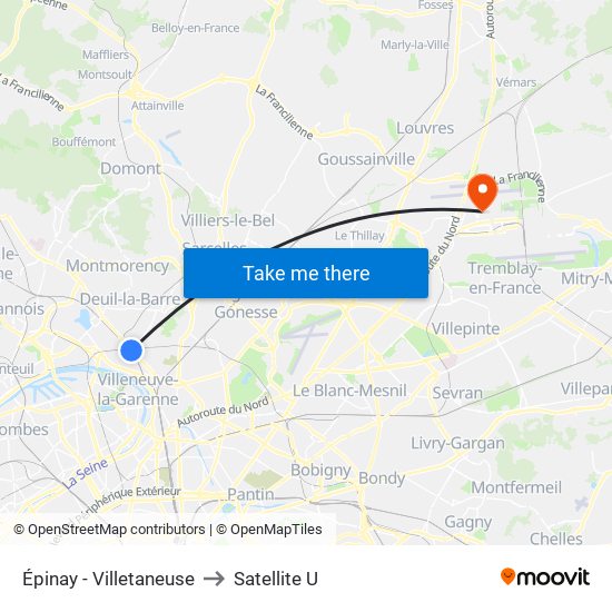 Épinay - Villetaneuse to Satellite U map