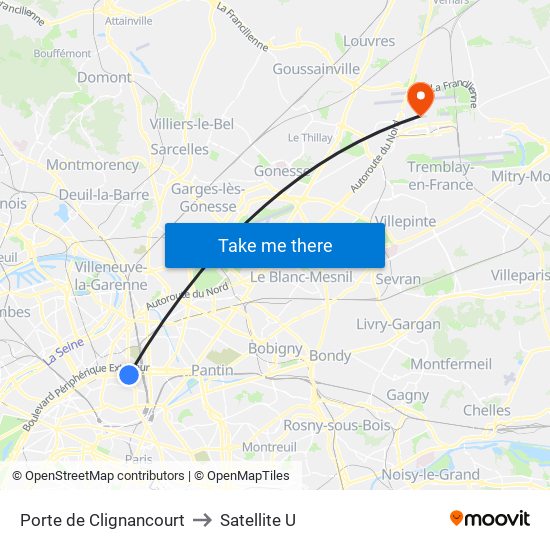 Porte de Clignancourt to Satellite U map