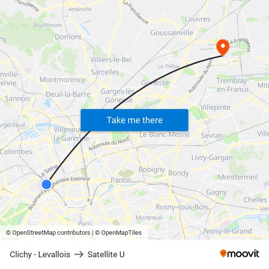 Clichy - Levallois to Satellite U map