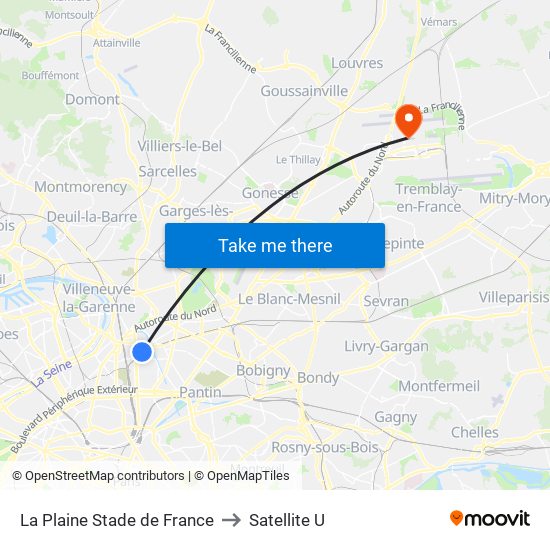 La Plaine Stade de France to Satellite U map