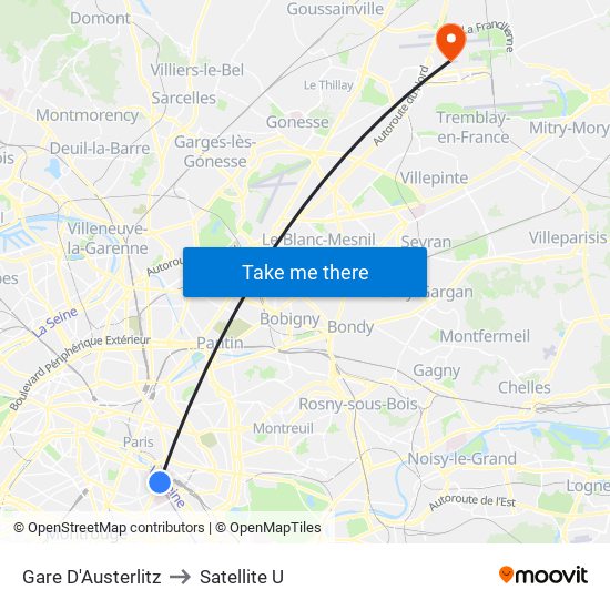 Gare D'Austerlitz to Satellite U map